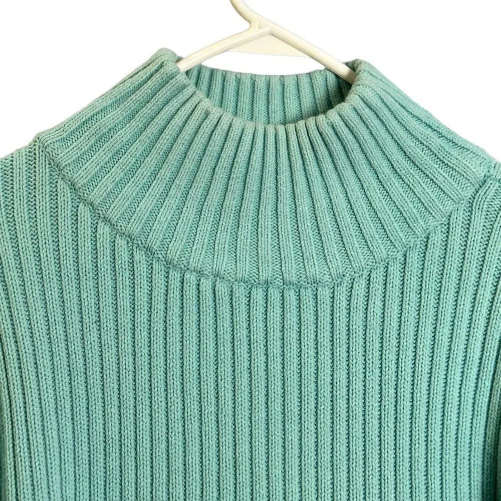 Vince Camuto Women Large Teal Ribbed Knit Long Sleeve Turtleneck Pullover Sweate - Picture 2 of 6